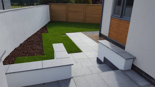 Garden with patio, grass & flowerbed
